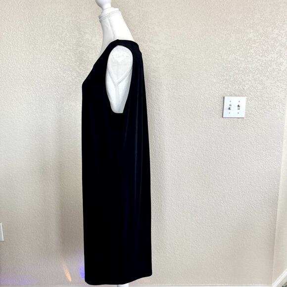 Chico's Travelers Size 3 Dress Solid Black Sleeveless Stretch Slinky Tank Sheath - Picture 9 of 12